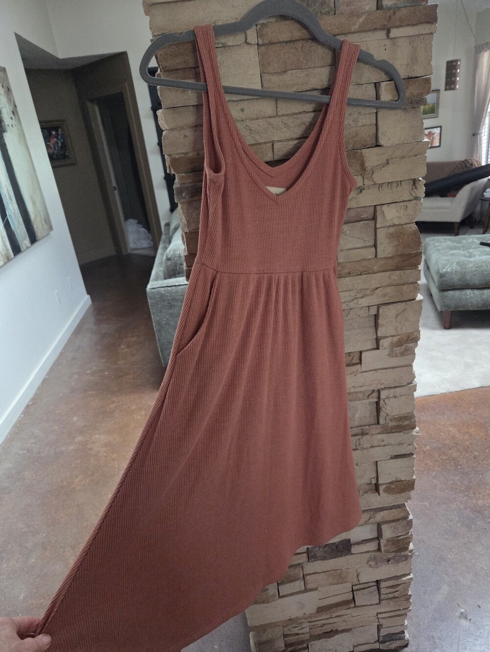 Chaser Sleeveless V-Neck Ribbed Midi Dress in Rust